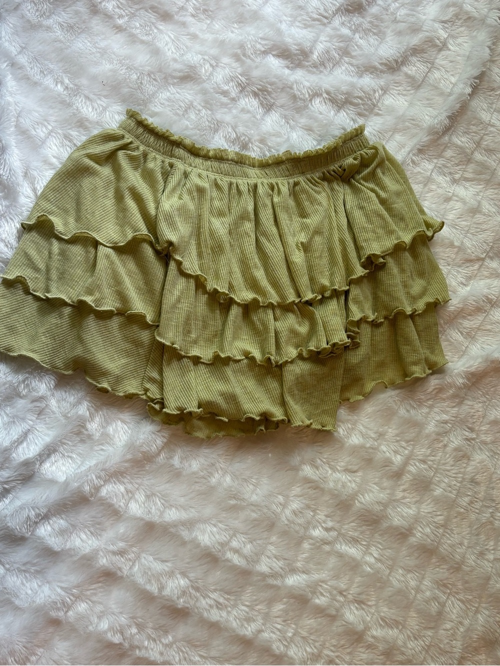 Free People Olive Green Ruffled Mini Skirt